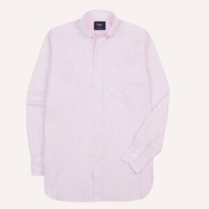 Drake's - Pink Narrow Stripe Cotton Poplin Button-Down Shirt - size 15
